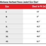 Hartland Fleece Jacket Size Chart